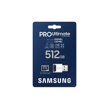 SAMSUNG PRO Ultimate 512GB microSD + USB adapter CL10 UHS-I U3 (200/130 MB/s)