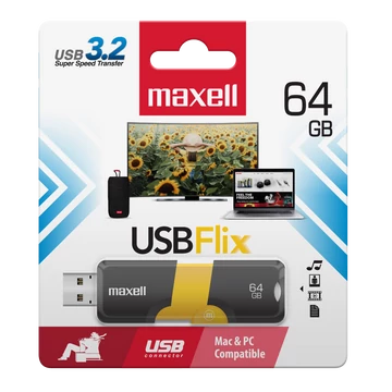 Maxell FLIX pendrive 64GB USB 3.2 - fekete-sárga