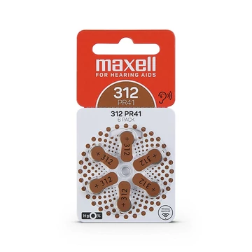 Maxell Zinc Air PR41 (312) 1.45V hallókészülék gombelem - ezüst (6 db/csomag)