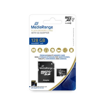 Mediarange 128GB Micro SDXC Memóriakártya UHS-1 Class 10 + Adapter