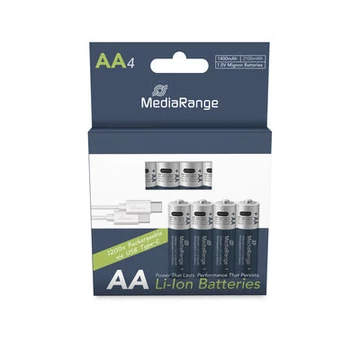 MediaRange AA USB-C tölthető lítium-ion akkumulátor 1400 mAh - 4 darabos csomag