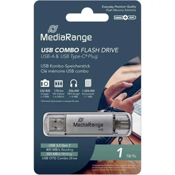 MediaRange Combo pendrive 1TB USB 3.2 + Type-C - ezüst