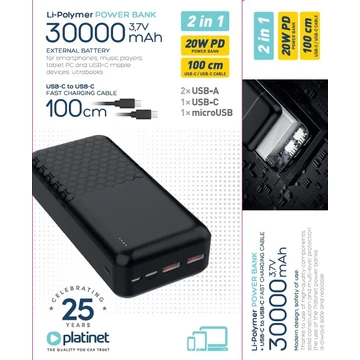 Platinet Power Bank PD 22,5W QC [30000mAh] Fekete