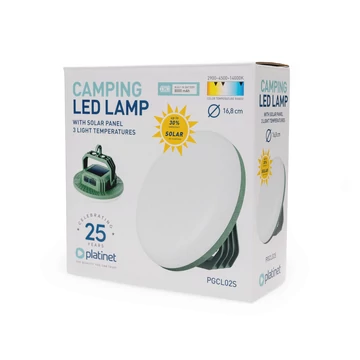 Platinet napelemes LED kemping lámpa 8000 mAh 1400 lumen 5,5 óra üzemidő 3 színhőmérséklettel