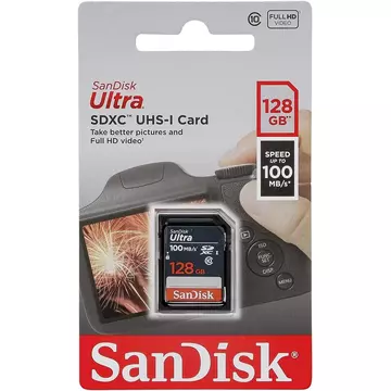 SanDisk Ultra 128GB SDXC Memóriakártya UHS-I Class 10 (100 MB/s olvasási sebesség)