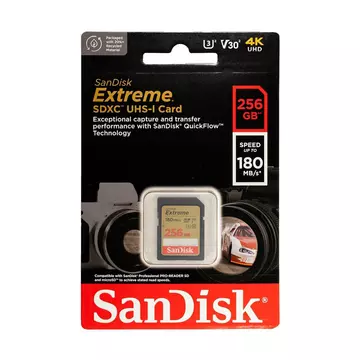 SanDisk Extreme 256GB SDXC Memóriakártya UHS-I U3 (180 MB/s)