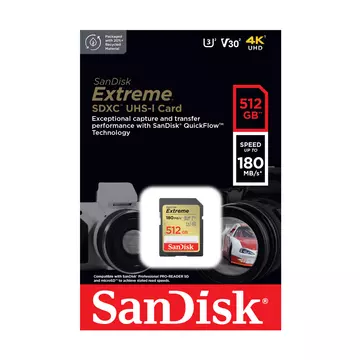 SanDisk Extreme 512GB SDXC Memóriakártya UHS-I U3 (180 MB/s)