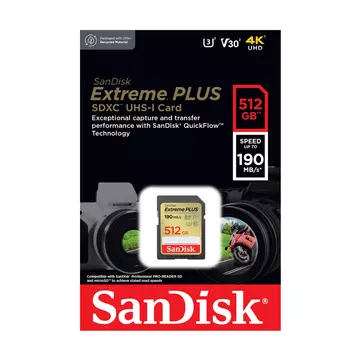 Sandisk Extreme Plus SDHC 512GB CL10 UHS-I U3 V30 (190 MB/s)