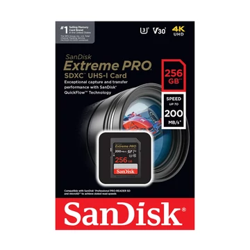 SanDisk Extreme Pro 256GB SDXC V30 UHS-II U3 Class 10 memóriakártya (200/140 MB/s)