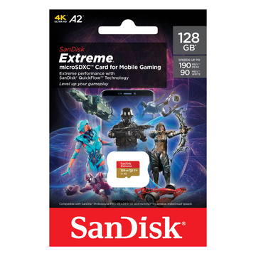 Sandisk Extreme Mobile Gaming 128GB MICRO SDXC A2 C10 V30 UHS-I U3 (190/90 MB/s)