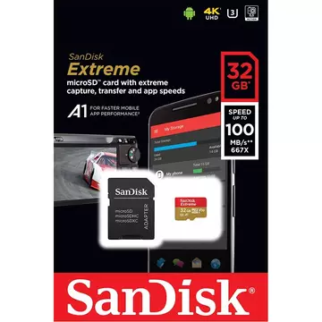 SanDisk Extreme 32GB Micro SDHC Memóriakártya UHS-I Android Class 10 + Adapter (SDSQXAF-032G-GN6MA) - SDSQXAF_032G_GN6MA