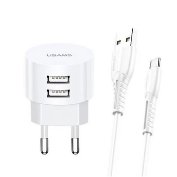 USAMS T20 hálózati töltő 2xUSB 2.1A - fehér (US-CC080)