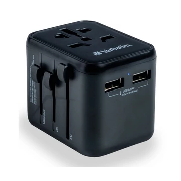 Verbatim UTA-01 univerzális utazási adapter 2x USB-A porttal - fekete