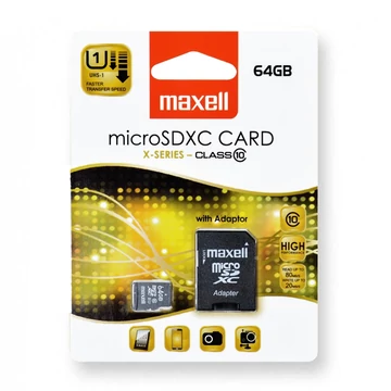 Maxell X-series 64GB micro SDXC memóriakártya + adapter CL10 (80 MB/s olvasási sebesség)