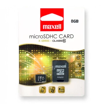 Maxell X-series 8GB micro SDHC memóriakártya Class 10 adapterrel - fekete (D1284)