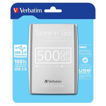 Verbatim Store 'n' Go Külső HDD 500GB USB 3.0 Ezüst