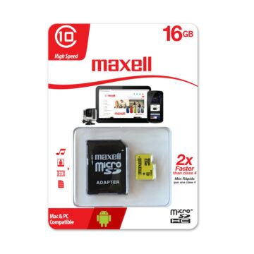 Maxell 16GB Micro SDHC Yellow Memóriakártya Class 10 + Adapter - 855049.00.CN
