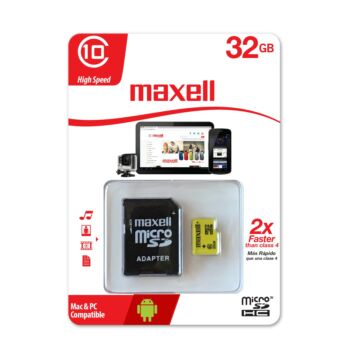 Maxell 32GB Micro SDHC Yellow Memóriakártya Class 10 + Adapter - 855050.00.CN