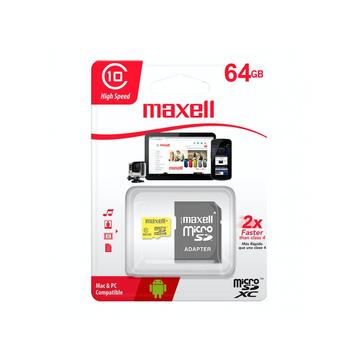 55050.00.CN MAXELL YELLOW MICRO SDXC + ADAPTER 64GB CL10 (20 MB/s olvasási sebesség)