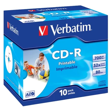 Verbatim CD-R 52X Teljes Felületén Nyomtatható Lemez - Normál Tokban (10) - 43325