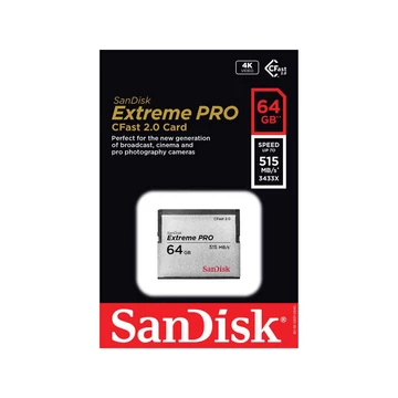SanDisk Extreme PRO CFast 2.0 memóriakártya 64GB VPG-130 525 MB/s - ezüst