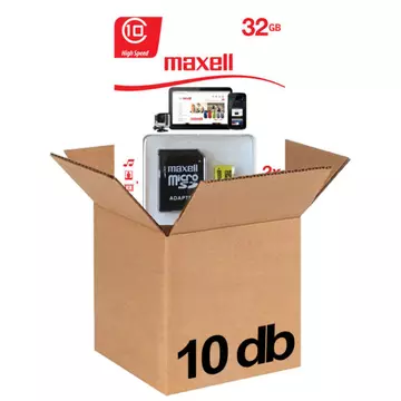 10db Maxell Yellow 32GB micro SDHC + adapter CL10 (80 MB/s olvasási sebesség) CSOMAG!