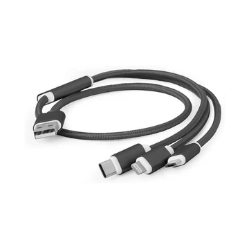 Gembird 3in1 USB kábel Apple lightning, microUSB, Type-C csatlakozással 1m - fekete