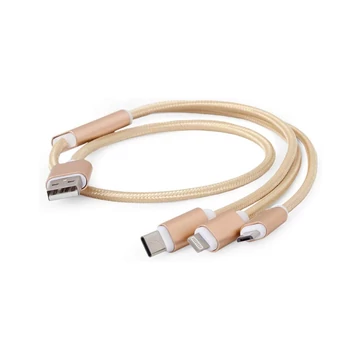 Gembird 3in1 USB kábel Apple lightning, microUSB, Type-C csatlakozással 1m - arany