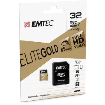 Emtec 32GB microSDHC memóriakártya Class 10 Gold+ (85MB/s. 21MB/s) + adapter - ECMSDM32GHC10GP