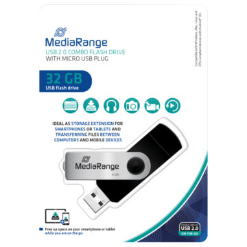 MR932-2 MEDIARANGE Combo PENDRIVE 32GB USB 3.0 + Type-C (OTG) Ezüst-fekete