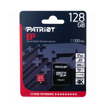 Patriot EP Series Micro SDXC memóriakártya adapterrel 128GB Class 10 UHS-I U3 A1 V30 (100/80 MB/s)