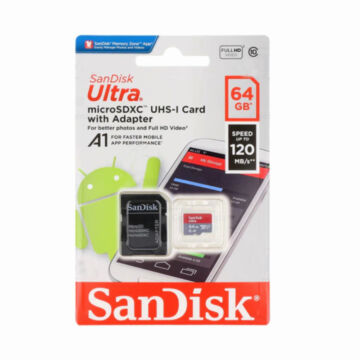 SDSQUA4-064G-GN6MA SANDISK ULTRA MICRO SDXC + ADAPTER 64GB CL10 UHS-I U1 A1 (120 MB/s olvasási sebesség)