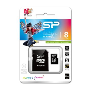 Silicon Power 8GB Micro SDHC Memóriakártya Class 10 + Adapter - SP008GBSTH010V10SP