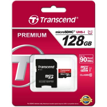 Transcend 128GB Micro SDXC Memóriakártya Class 10 UHS-I + Adapter - TS128GUSDU1