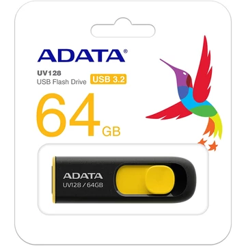 Adata UV128 64GB Pendrive USB 3.0 - Fekete-Sárga (AUV128-64G-RBY) - AUV128_64G_RBY