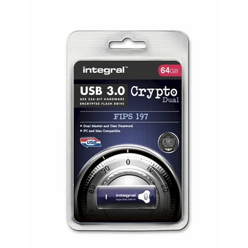 INFD8GCRYDL3.0197 Integral 8GB CRYPTO DUAL USB 3.0 FIPS 197 AES 256-bites titkosítás - Kék