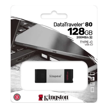 KINGSTON DT80 DATA TRAVELER PENDRIVE 128GB USB Type-C Ezüst-Fekete