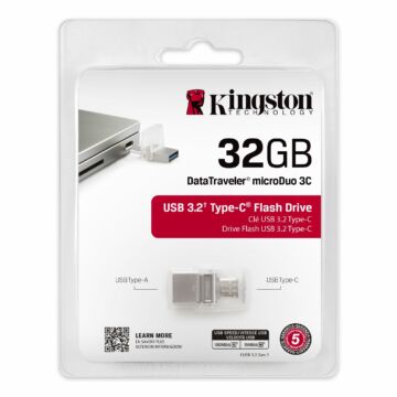 KINGSTON DATA TRAVELER MICRODUO 3C PENDRIVE 32GB USB 3.2 + Type-C OTG Fekete