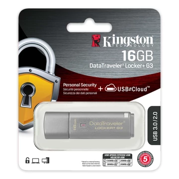 Kingston DataTraveler Locker+ G3 16GB Pendrive - Titkosított - USB 3.0 (DTLPG3/16GB) - DTLPG3_16GB
