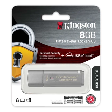 Kingston DataTraveler Locker+ G3 8GB Pendrive - Titkosított - USB 3.0 (DTLPG3/8GB) - DTLPG3_8GB