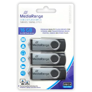 MediaRange MR910 pendrive 16GB USB 2.0 3 darabos csomag - ezüst-fekete