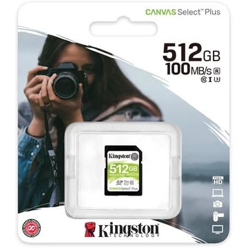 SDS2/512GB KINGSTON CANVAS SELECT PLUS SDXC 512GB CL10 UHS-I U3 V30 (100 MB/s olvasási sebesség)