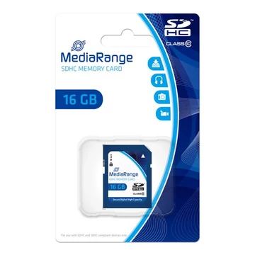 MediaRange SDHC memóriakártya 16GB Class 10 UHS-I 20 MB/s olvasási sebességgel - kék-fehér