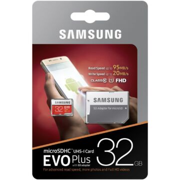 Samsung 32GB Micro SDHC Memóriakártya UHS-I Evo+ Class 10 + Adapter - MB_MC32GA_EU