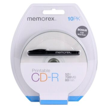 MEMOREX CD-R 52X 700MB nyomtatható felületű 10db BLISTER + DVD filctoll