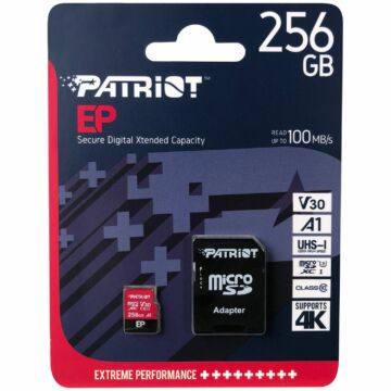 PEF256GEP31MCX PATRIOT EP SERIES MICRO SDXC + ADAPTER 128GB CL10 UHS-I U3 A1 V30 (100 MB/s olvasási sebesség)