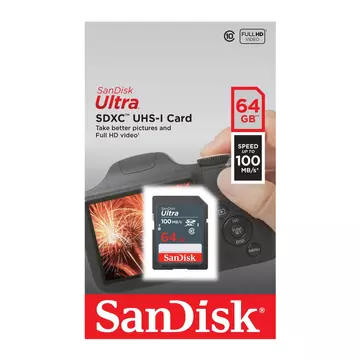 SanDisk Ultra 64GB SDHC Memóriakártya UHS-I Class 10 (100 MB/s)