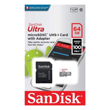 SDSQUNR-064G-GN3MA SANDISK Ultra 64GB microSDXC memóriakártya 80MB/s Class 10 UHS-I + adapter
