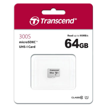 Transcend 64GB Micro SDXC Memóriakártya [95MB/S] USD300S TS64GUSD300S