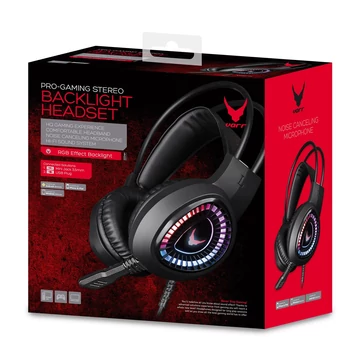 Varr VH8010L gaming fejhallgató RGB LED világítással mikrofonnal 3,5 mm és USB csatlakozással - fekete